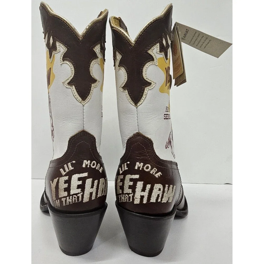 Ariat x Sendero Bandida Western Boots Mocha Tan Yeehaw Print 6.5B 10064052 NWOB